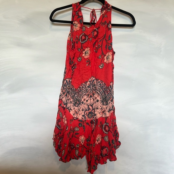 Free People Dresses & Skirts - Backless Red Floral Mini Summer Dress